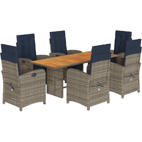 7 Piece Garden Dining Set with Cushions Grey Poly Rattan vidaXL (1/5)