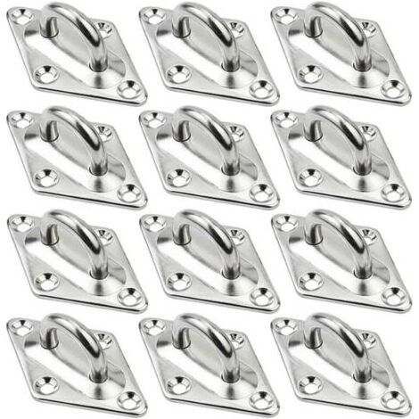 RHG Rauten-Ösenplatten, 12 Stück Edelstahl-Ösenplatten M5 Schwerlast-Deckenhaken-Set, Deckenaufhängungshaken, Befestigungs-Wandringhalterung, Ankerhaken zum Aufhängen von Gegenständen (1/5)