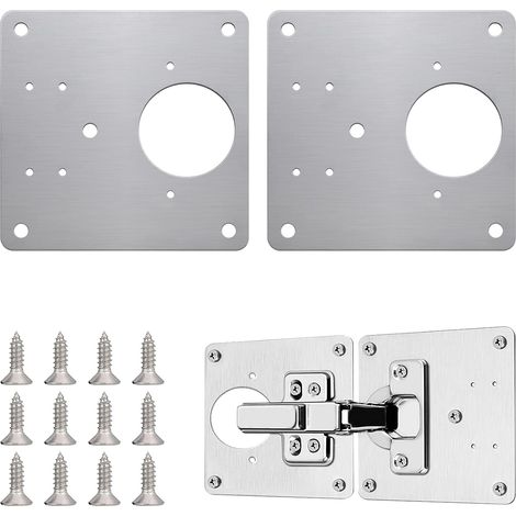 Plaque de réparation de charnière en acier inoxydable de qualité supérieure, 2 Pièces Plaque de Charnière,Plaques de réparation avec 12 vis pour la réparation de porte, armoire, meubles de salon (1/5)