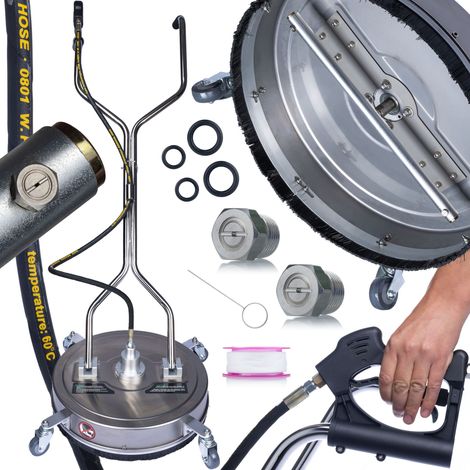 Rosfix Brosse de Nettoyage Haute Pression T-Racer 21 SteelSpin – Inox 53 cm, 3200 PSI, 2 Buses Rotatives  Raccord 3/8"  Pour Terrasse, Pavés, Béton  Accessoire Nettoyeur