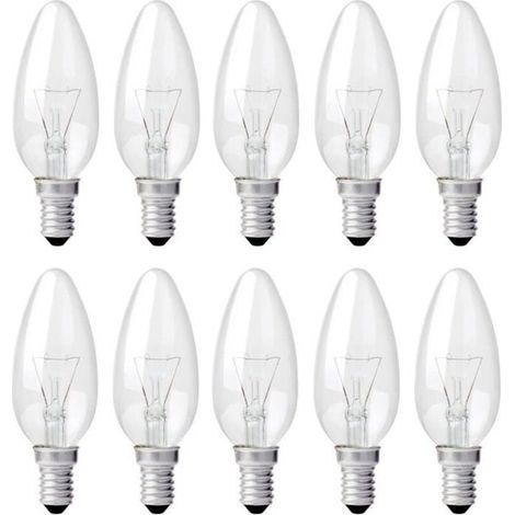 Ampoule Bougie Clair E14 40W, Ampoule Incandescence Dimmable, Blanc Chaud 2700K, 400LM, Ampoule Flamme, 10pcs-Ampoules à vis Edison (1/4)