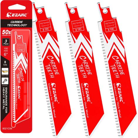 Carbide Blades For Sawzall Sabre Saws, R678HM 150mm 8TPI for Cast Iron and Thick Metal, 3PCS (1/5)