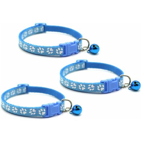 Lot de 3 Collier pour Chat Chien Réglable avec avec Clochette - Bleu (1/5)