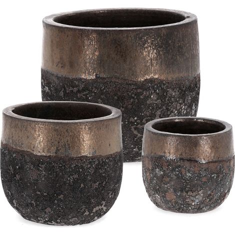 Vasi "Duyen" struttura bassa in terracotta smaltata per esterno set da 3 (1/3)