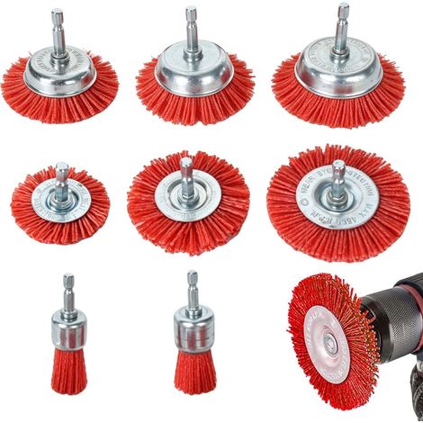 Lot de Brosses en Nylon pour Perceuse Tige Hexagonale 6mm, Brosse Circulaire et Coupe pour Polissage Bois, Décapage Rouille et Peinture (25/30/50/65/75) (1/5)