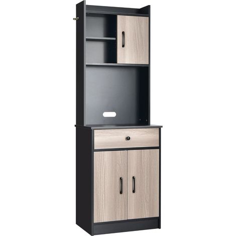 Mobile contenitore da cucina con 3 ante e 1 nicchia portaoggetti 60 x 40 x 180 cm design moderno in legno nero 200020446