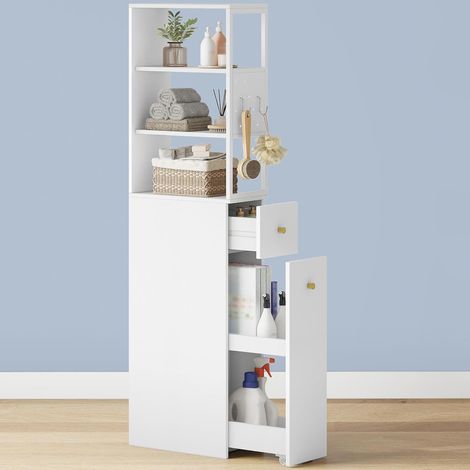 Meuble de salle de bain haut avec 2 tiroirs et roulettes – Armoire de rangement fin pour petits espaces – Dimensions 40x20x140 cm