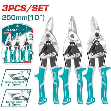 SET 3PZ FORBICI CESOIE TAGLIA LAMIERA ACCIAIO FERRO 250mm DRITTO SX E DX TOTAL (1/3)