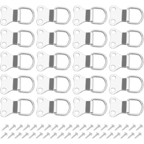 50pcs Picture Frame Hanger Hook with D Ring Double Hole Picture Frame Hangers with Screws Picture Hanging Wall Mount Plated 3.5x2.2cm, Silver (1/5)