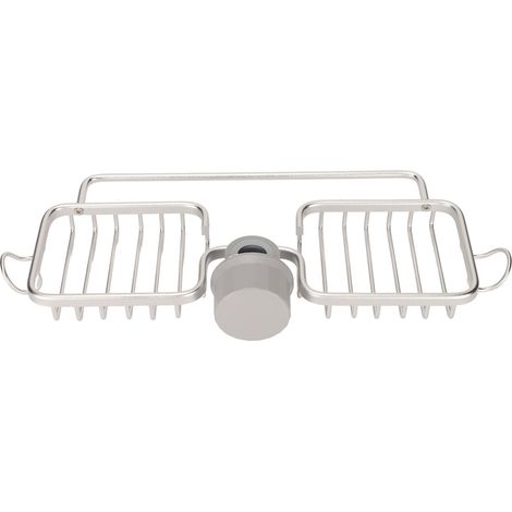 Étagère de rangement pour robinet en aluminium et plastique avec deux compartiments et barre porte-serviettes pour éponges et chiffons, couleur argent. (1/5)