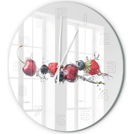 Horloge Murale Ronde Design Contemporain Verre Décoratif pour Salon Fruits des bois fi 60 cm (1/5)