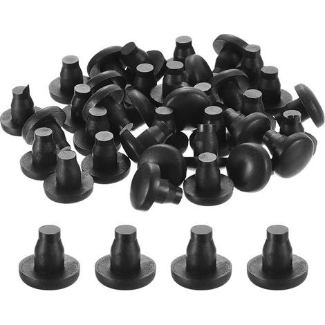 QUARKZMAN 36 Pcs Patins en Caoutchouc Noir pour Plateau de Table en Verre avec Tige, 7mm/0.28 Pouce, Anti-Collision, Antidérapants (Convient pour Un Trou de 1/4 Pouce) (1/5)