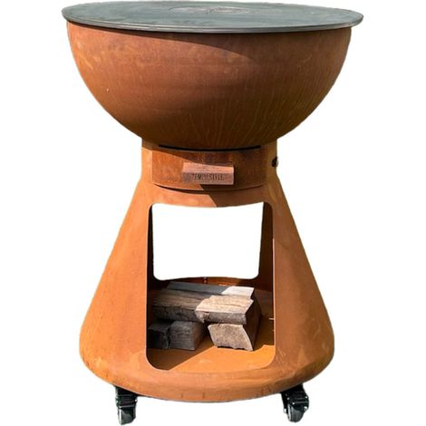 Barbecue a Legna e a Carbone Ø64xH91 cm in Acciaio Corten con Accessori Yucatán Marrone (1/5)