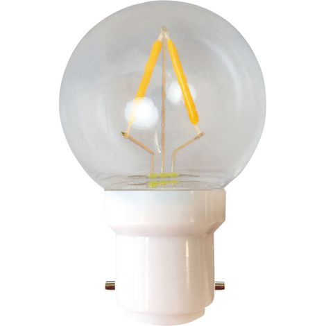 Ampoule LED Sphérique B22 Diam.45mm, 1.1W, 85 lumens, 2700K blanc-chaud, à filament, plastique haute résistance conçue pour l'extérieur - Tibelec (1/2)