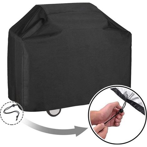 Funda para barbacoa, Funda impermeable universal para barbacoa, 145x61x117cm, Funda protectora con cordón ajustable, Negra (1/5)