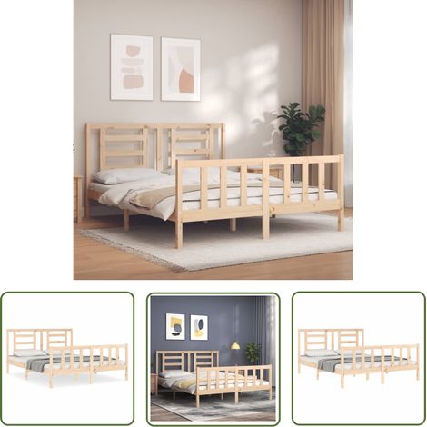 The Living Store Cadre de lit sans matelas 160x200 cm bois massif de pin - Cadre De Lit - Lit Double - Lit En Bois - Bois Massif - Tête De Lit (1/5)