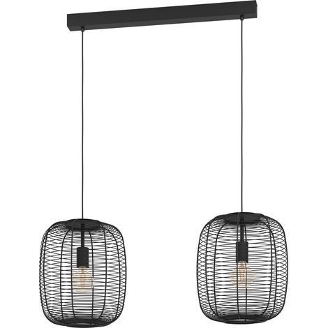 EGLO Hängelampe Rinroe, 2-flammige Pendelleuchte über Esstisch, Esszimmerlampe aus Metall in Schwarz, Hängeleuchte mit E27 Fassung, 90 cm (1/5)