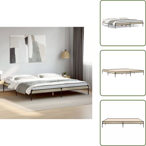 Bettgestell Sonoma-Eiche 200x200 cm Holzwerkstoff und Metall - Holzbettfassungen - Doppelbett - Bettrahmen - Bettgestell - Sonoma Eichenfarben (1/5)