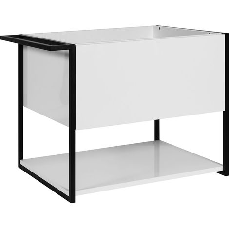 Meuble sous vasque suspendu LOV avec porte-serviettes blanc brillant et noir 60 cm (1/5)