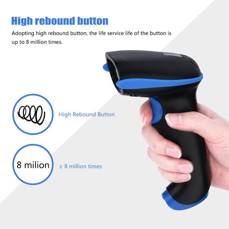 Lecteur de codes-barres laser sans fil portable 2,4 GHz pour iOS, Android et Windows (bleu)