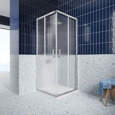 Paroi de douche d'angle coulissante 70x70 cm Profilés en aluminium chromé Verre moulé de 6mm avec traitement anti-calcaire h190 - Réversible Mod. Tenerife