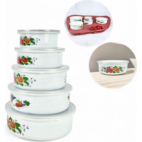 Emaille-Schüsseln-Set mit Deckel 10-18cm/24
