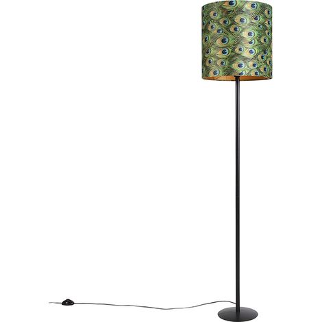 QAZQA Schwarze Stehlampe mit Veloursschirm Pfauengold 40 cm -