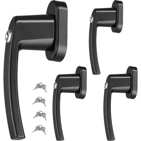 Monzana – Poignée de fenêtre verrouillable en acier noir – Serrure à cylindre – Sécurité enfant – Entraxe 43mm – Lot de 4 unités (1/5)