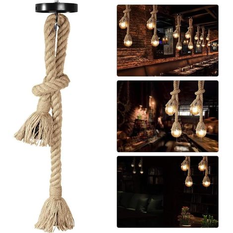 Accessoires de lustre en corde chanvre vintage lampes abat-jour douille lampe style industriel E27 (1/4)