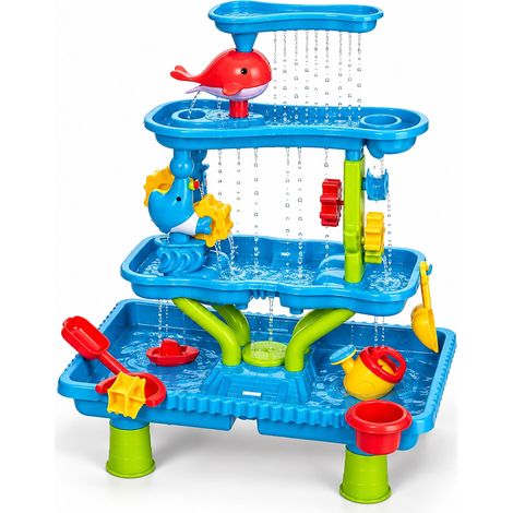 Relaxdays Wasserspieltisch 4 Etagen, viel Zubehör, HxBxT: 82x58x58 cm, Matschküche für Wasser & Sand, Kunststoff, bunt (1/5)
