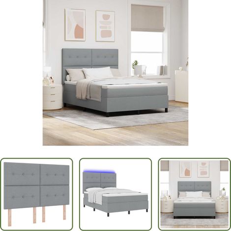 vidaXL LED - Boxspringbett mit Matratze mit LED Hellgrau 140 x 190 cm Stoff (1/5)