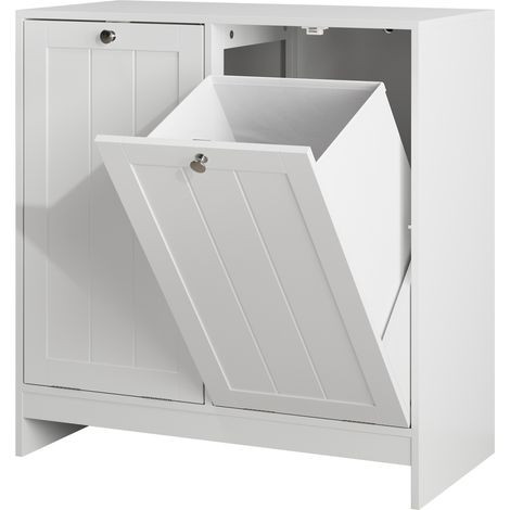 CHICFURN Mobile cesto biancheria ribaltabile 66x33x68 cm in MDF bianco con ripiano bagno (1/5)