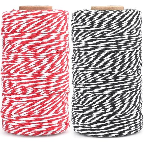 2 Rouleaux Ficelle Coton 200M Noir Et Rouge 2MM Pour Emballage Cadeau Noël Et Bricolage Artisanat (1/5)