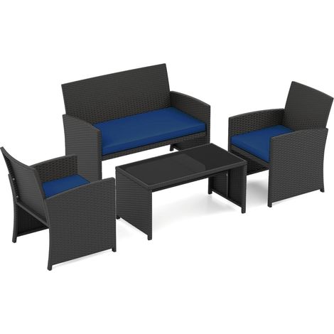 Set di mobili da esterno in rattan con cuscini - Blu