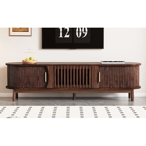 Meuble TV marron 165 x 39,5 x 46 cm pour écran 65 pouces avec portes coulissantes et rangement (1/5)