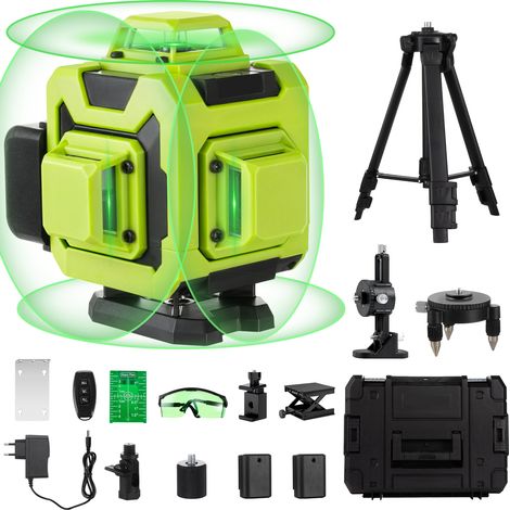 Stanew – Niveau laser vert 4D autonivelant 4 x 360° – 16 lignes laser – Précision jusqu'à 30m – Avec trépied et télécommande – Batterie rechargeable 2 x 2400 mAh