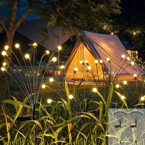 2 lampes solaires lucioles, 10 LED, étanches IP65, deux modes, blanc chaud, décoration jardin extérieur (1/5)