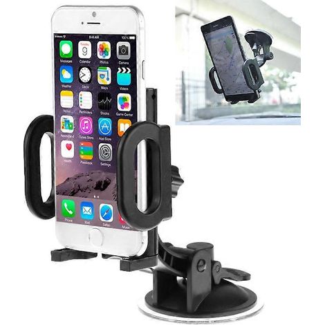 Support universel à ventouse pour pare-brise de voiture, compatible avec les smartphones iOS et autres d'une largeur de 4 à 12 cm. (1/3)