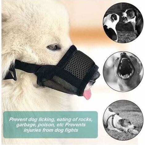 VURAHOME – (Schwarz) Verstellbarer Antibellmaulkorb (1 Stück) mit selbstklebendem Netzring. Geeignet für große, mittlere und kleine Hunde. (1/4)