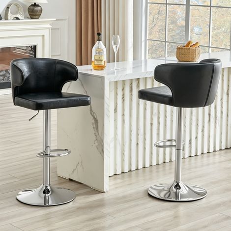Ensemble de 2 tabourets de bar avec dossier, réglables en hauteur, pivotants à 360°, avec large base et repose-pieds, tabourets de cuisine modernes pour bar ou comptoir (tabourets uniquement). (1/4)