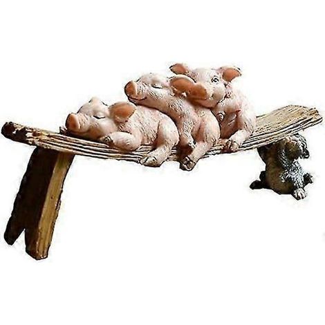Statuette miniature de cochon - 3 cochons avec une figurine de chat (1/3)