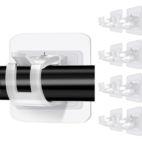 Lot De 8 Crochets Support De Tringle à Rideau Auto-AdhéSif, Clips d'anneau Mural sans perçage Support de Tringle de Fixation, Tringle à Rideau réglable (1/5)