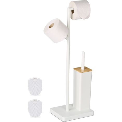 Toilettenpapierhalter & Bürstenset, Bambus & Stahl