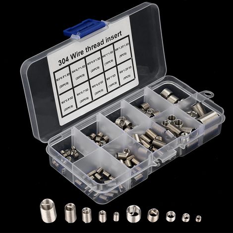 150 pièces inserts filetés hélicoïdaux en acier inoxydable 304, pour fils de M3 à M8