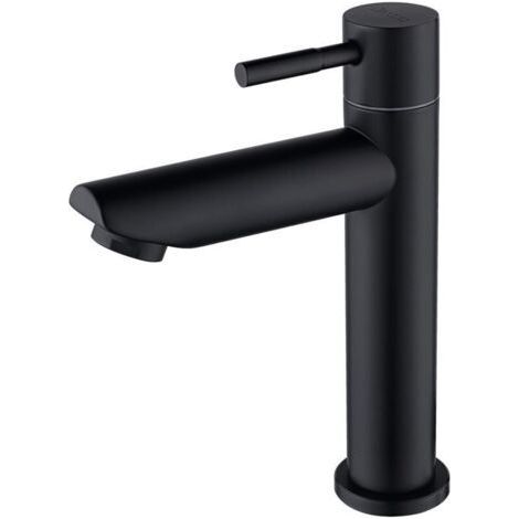 Robinet lave main eau froide uniquement, robinet lavabo eau froide pour WC, robinetterie avec Bec Hauteur 100mm en acier inoxydable Noir Matte (1/5)
