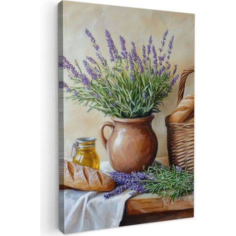CUADRO EN LIENZO Lavanda - Pan - Naturaleza muerta Pinturas 40x60 cm