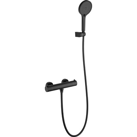 Mitigeur Douche Thermostatique Noir Mat Apparent, Anti-Brûlure 38°C (1/5)
