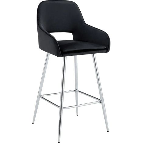 Lot 2 Tabourets de Bar Velours Noir Chrome 47x41x104 cm ATHENA (1/5)