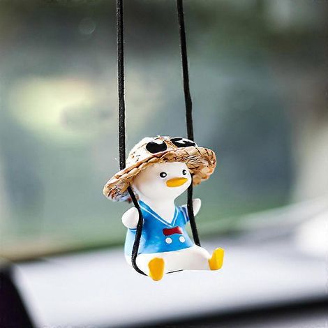 Décoration intérieure de voiture : canard balançoire bleu marine en plâtre mignon avec lunettes, pendentif pour rétroviseur, accessoires de voiture (1/5)