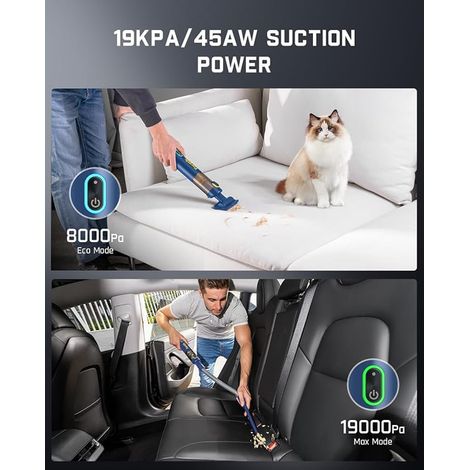 Slim V8 Apex Aspirateur sans Fil pour Voiture, D'aspiration 19000Pa,Charge USB-C 2,5 Heures, Aspirateur et Souffleur d'air et Pompe à Air et Pompe sous Vide (Bleu) (1/4)